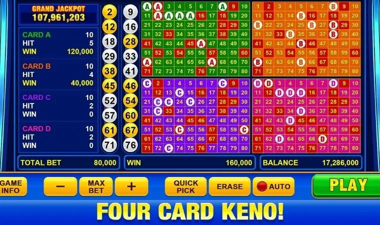 Giao diện chơi game nhanh Keno Tại ManClub