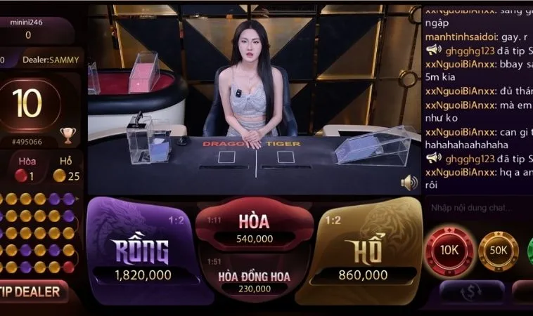Giao diện chơi casino cùng dealer người thật