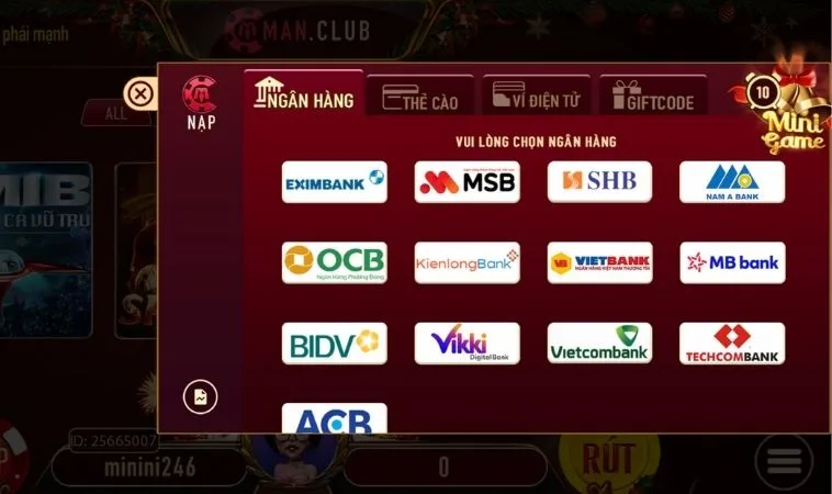 Các phương thức nạp tiền ManClub