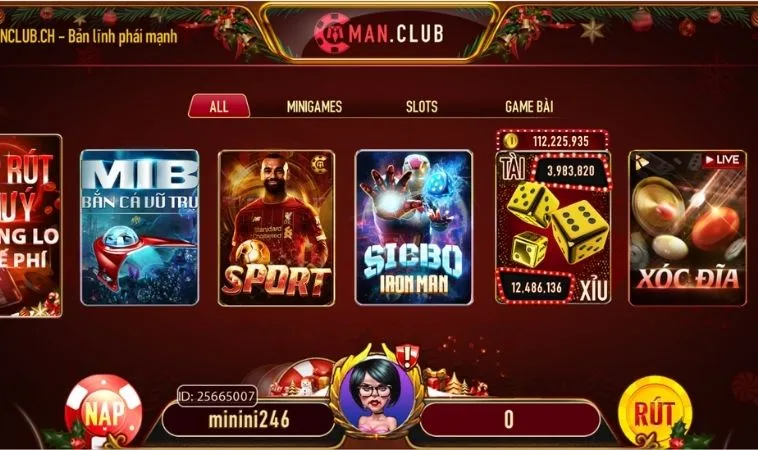 Giao diện trang chủ Cổng Game Manclub